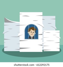 Businessman finding himself going to be busy. Documents prison. Manager has a lot of work
