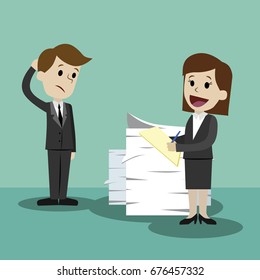 Businessman finding himself going to be busy busy and colleague helps him. Team work