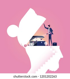 Businessman finding a idea treasure in a head- Business concept vector