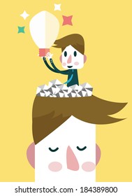 Businessman finding ideas and opportunity inside his head. Business concept. vector 