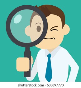 Businessman finding job with magnifier vector