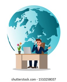 Businessman finding new ideas, launch a mechanism, search for new solutions, creative work. vector illustration.
