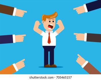 businessman with fingers pointing at him. Business concept