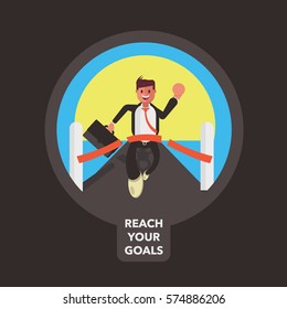 Businessman finishing a race and winning
