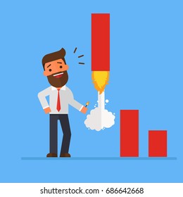 businessman fire rocket to up selling