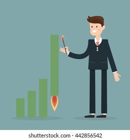 Businessman fire rocket to up selling, vector