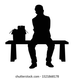 Businessman was fired silhouette vector, sitting sad man.