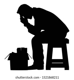 Businessman was fired silhouette vector, sitting sad man.