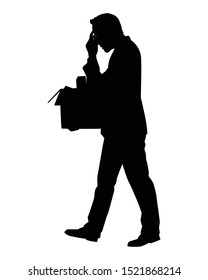Businessman was fired silhouette vector, walking sad man.