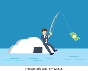 Businessman is fishing : Business concept flat design vector illustration