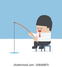 Businessman fishing from a hole on ice, VECTOR, EPS10