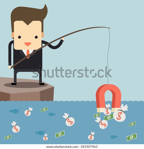Download Businessman Fishing Money By Red Magnet Stock Vector ...