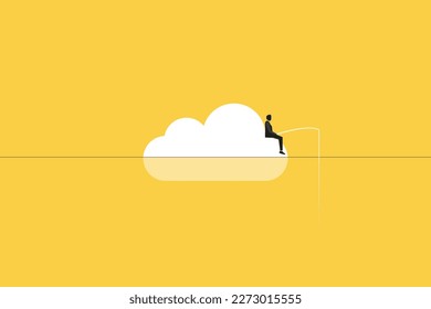 Businessman fishing nothing on the cloud