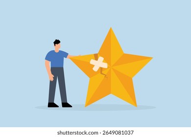 businessman fix broken rating star with bandage.