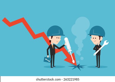Businessman fixing stock graph, vector.