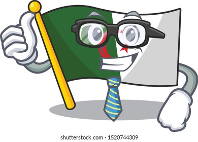 Businessman flag algeria fluttering on cartoon pole