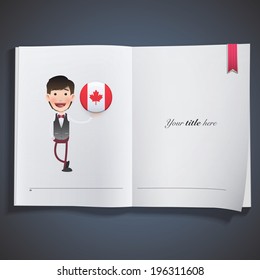 Businessman with flag button printed on book
