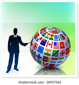 Businessman with Flag Globe on Vector Background Original Illustration