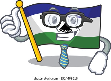 Businessman flag lesotho hoisted on cartoon pole
