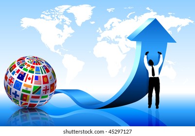 Businessman with Flags Globe Original Vector Illustration