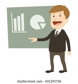 Businessman flat character presentation pose