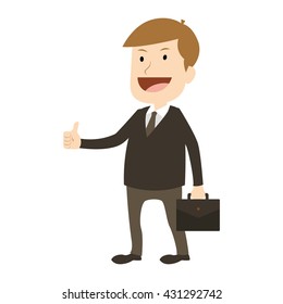 Businessman flat character thumb up pose