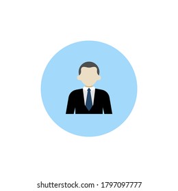 Diseño plano de hombre de negocios, diseño de iconos de hombre de negocios aislado con círculo azul claro. Iconos que se pueden usar para web, negocios, aplicaciones, comercio, plantillas
