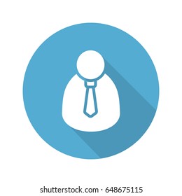 Businessman flat design long shadow glyph icon. Manager. Man in shirt and tie. Vector silhouette illustration
