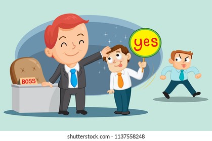 Businessman with flatter his boss, illustration vector cartoon