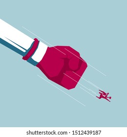 Businessman fleeing danger. Isolated on blue background.