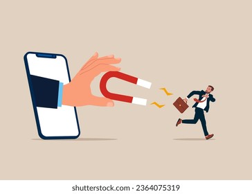Businessman fleeing from the gravitational pull of the magnet. Flat vector illustration