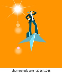 Businessman flies by plane