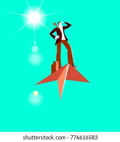 Businessman flies by plane