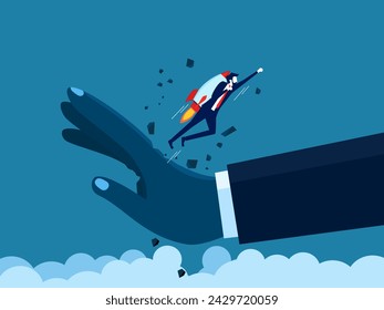 Businessman flies in rocket destroying business competitors 