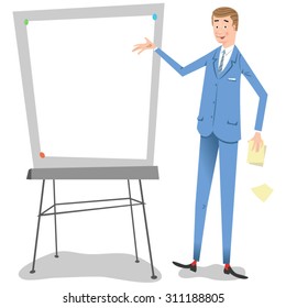 Businessman with flip chart Fifties style