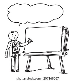 Businessman with flipchart speaking something