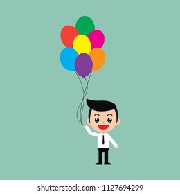 Businessman floating with balloon freedom and opportunity.