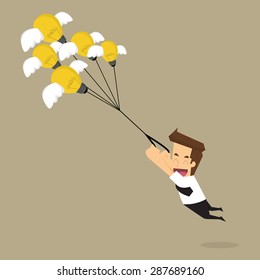 businessman fly with idea bulb balloon.vector