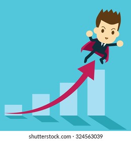 businessman fly over growing chart