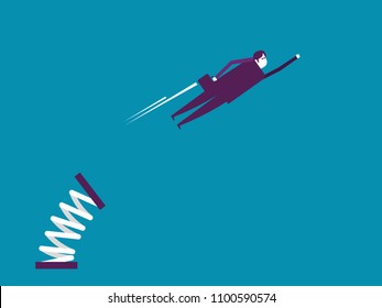 Businessman fly with spring. Vector illustration business concept, Achievement, Cartoon style.