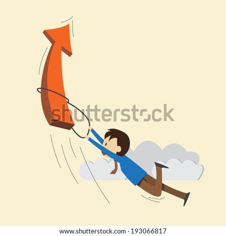 Businessman flying with an arrow.