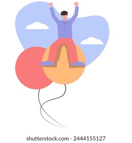 businessman flying in a balloon. achieving success, solving problems, fighting stress, success, happiness. suitable for a business theme. flat vector illustration.