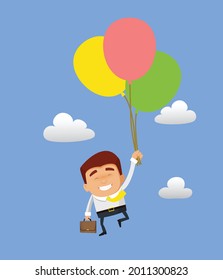 Businessman Flying with balloons Flat Vector Cartoon Illustration 