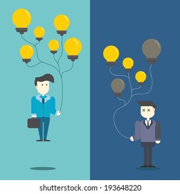 businessman with flying creative light bulb,vector,illustration.