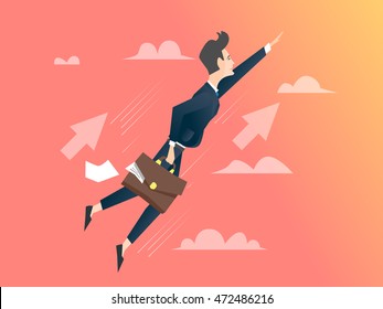 businessman flying flat vector cartoon illustration