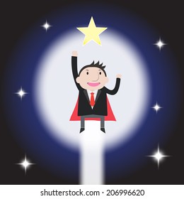 Businessman flying to get the star - Vector