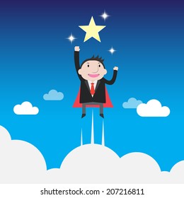 Businessman flying to get the star - Vector