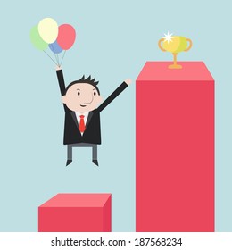 Businessman flying to get trophy - Vector