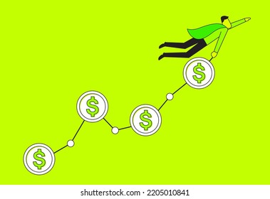 businessman flying to the growth line graph, profit and financial success