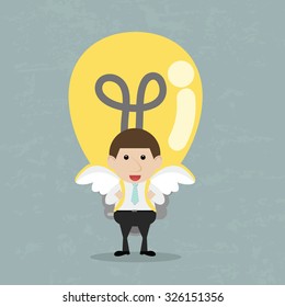 Businessman flying - Idea concept flat design. Businessman with ideas